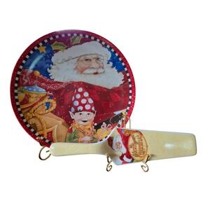 Youngs Inc Heartfelt Kitchen Creations Santa Elf Christmas Plate and Server Set